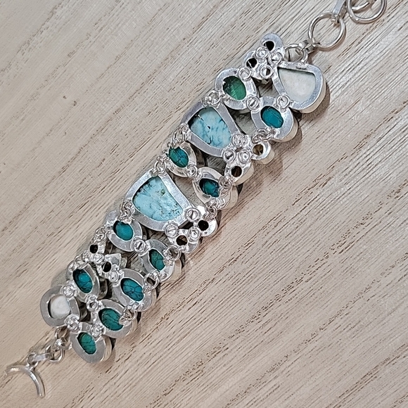 Turquoise Howlite Chocolate Quartz Natural Gemstone S925 Bracelet - Picture 9 of 10